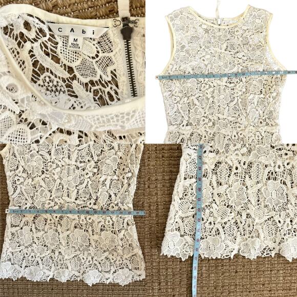 CAbi White Floral Lace Sleeveless Top with Back Zip – Size M - Picture 5 of 5